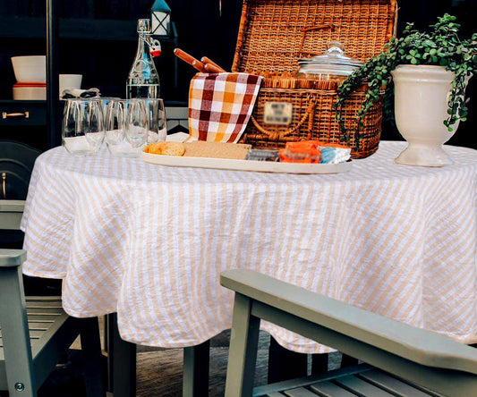 Amalfi Stripe Linen Round Tablecloth
