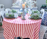 Farmhouse Stripe Linen Round Tablecloth