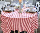 Farmhouse Stripe Linen Round Tablecloth
