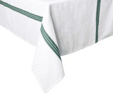 White Cotton Tablecloth - Green Striped