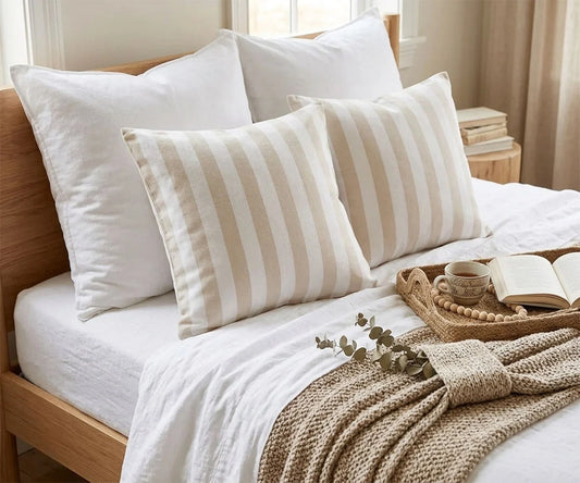 Striped Cushion Covers - Beige