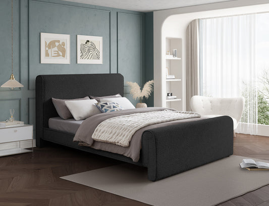 Stylus Boucle Fabric Bed – Modern Curved Headboard Design for Cozy Contemporary Bedrooms