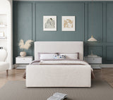 Stylus Boucle Fabric Bed – Modern Curved Headboard Design for Cozy Contemporary Bedrooms