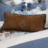 Twisted Fringe Suede Pillow with Turquoise Conchos