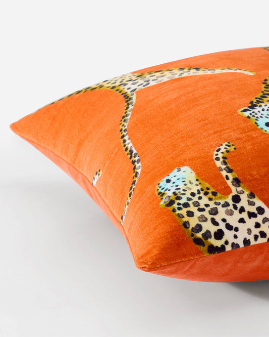 Velvet Leaping Small Leopard Throw Pillow