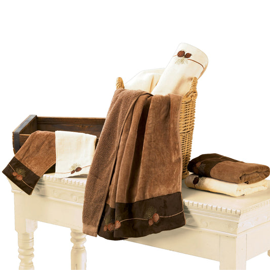 Embroidered Pine Cone 3PC Towel Set, 2 MOQ