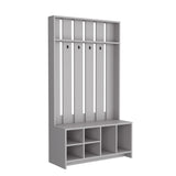 TUHOME Tulcan Hall Tree with Bench and Shoe Storage, Four Cubbies, Two Large Compartments and Coat Rack, Space-Saving Entryway Organizer with Hooks and Upper Shelf for Hallways, Mudrooms and Everyday Home Organization