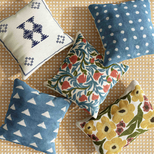 Aztec 20" Cream & Indigo Wool Square Throw Pillow Cover