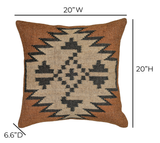 Terra 20"  Square Wool and Jute Kilim Throw Pillow