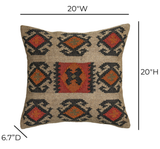 Terra 20"  Square Wool and Jute Kilim Throw Pillow