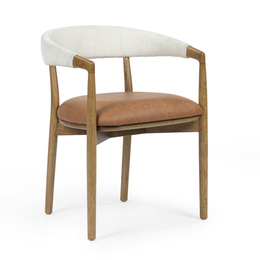 Vina Cognac Performance Vegan Leather and Cream Textured Weave Dining Chair