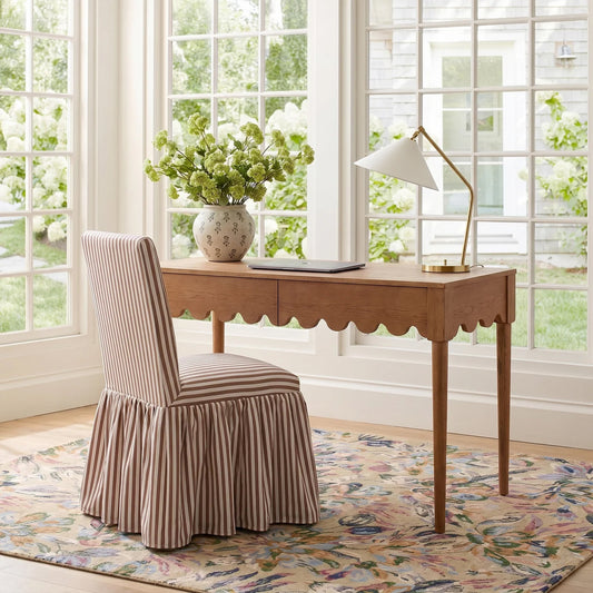 Gertrude Striped Performance Linen Skirted Dining Chair