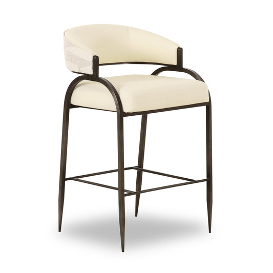 Tatum Cream 2-Tone Performance Vegan Leather and Jacquard Counter Stool