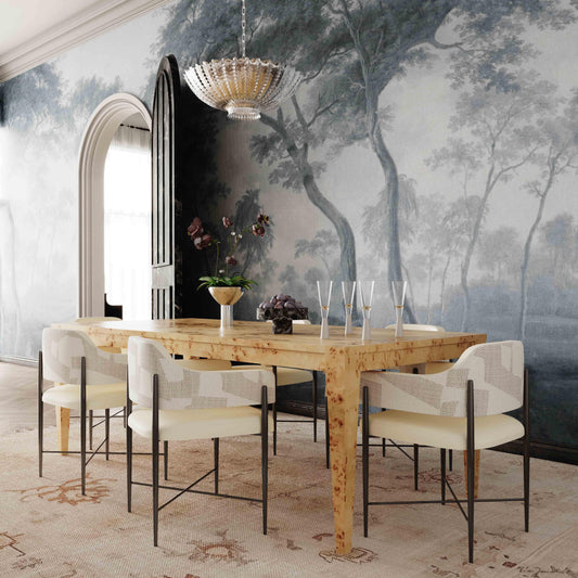 Sezanne Cream 2-Tone Performance Vegan Leather and Jacquard Dining Chair