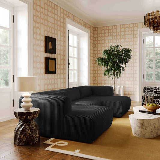 Tarra 4-Piece Fluffy Oversized Performance Corduroy Modular U-Sectional