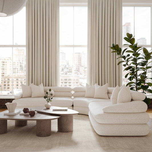 Lulu 3-Piece Cream Performance Boucle Modular Curved L-Sectional