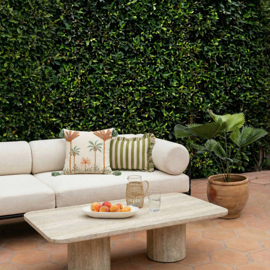 Tyche 55" Faux Travertine Indoor/Outdoor Concrete Rectangular Coffee Table