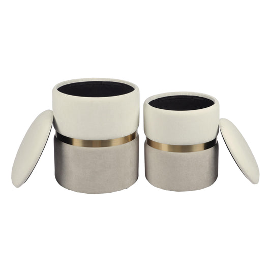 Gigi Cream and Tan Chenille Storage Ottoman - Set of 2