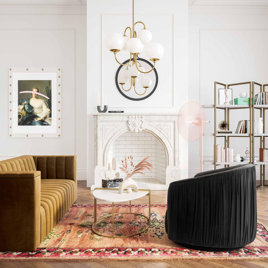 London Pleated Performance Velvet Swivel Accent Chair