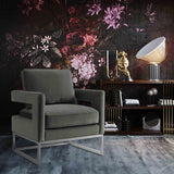 Avery Grey Performance Velvet Accent Chair with Silver Base