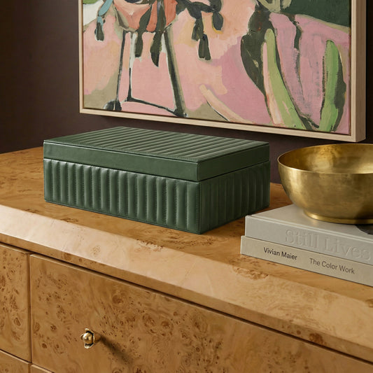 Eton Ribbed Green Vegan Leather Contract-Grade Storage Box