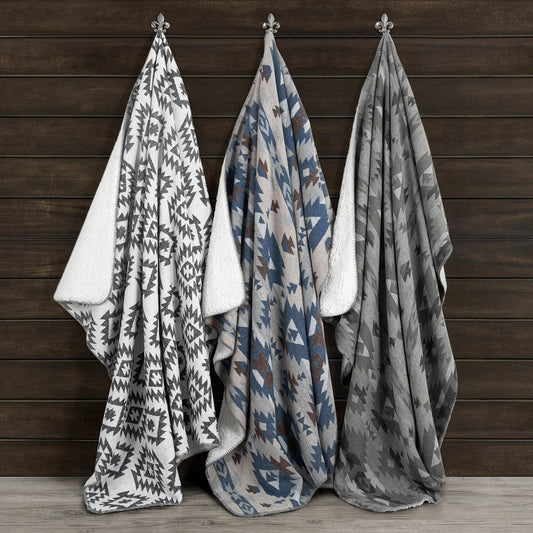 Southwest Aztec Design Throw with Sherpa Backing - Closeout