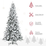 HOMCOM 9 Foot Pine Snow Flocked Artificial Christmas Tree with 616 Realistic Cedar Branches, Auto Open, Home Holiday Decoration, Green