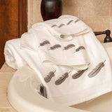 Feather 3PC Embroidery Towel Set, White, 2 MOQ