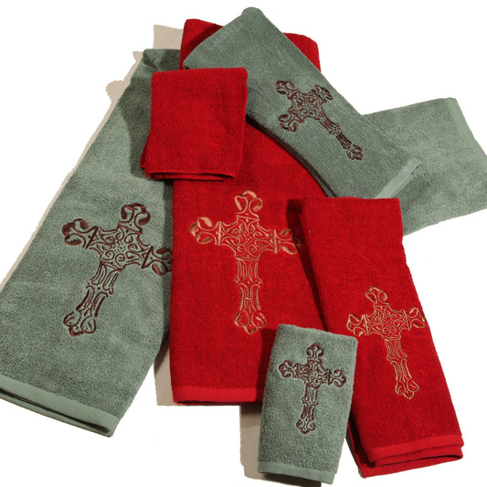 Embroidered Cross 3PC Towel Set, 2 MOQ
