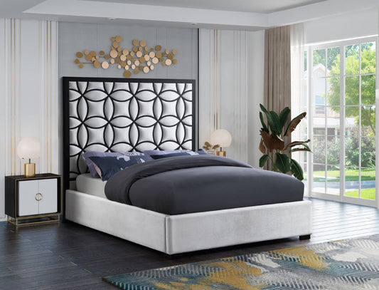 Taj Velvet Contemporary Bed: Luxurious Design with Matte Black Steel Frame for Timeless Elegance