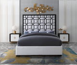 Taj Velvet Contemporary Bed: Luxurious Design with Matte Black Steel Frame for Timeless Elegance