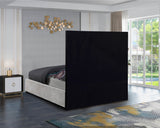 Taj Velvet Contemporary Bed: Luxurious Design with Matte Black Steel Frame for Timeless Elegance