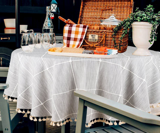 Tablecloth Round - Plaid Tablecloth with Tassels