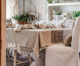 Beige Striped Tablecloth with Tassel