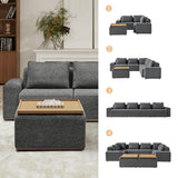 Terra Cloud 139" Boneless Sectional Sofa with Table - Deep-Seated Sectional for Modern Living Rooms