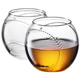 Baseball Round Whiskey Glasses | 10oz Whiskey Glass Set of 2