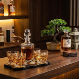 Wine and Whiskey Mountain Decanter, 4 Glasses and Wood Tray 750 ML