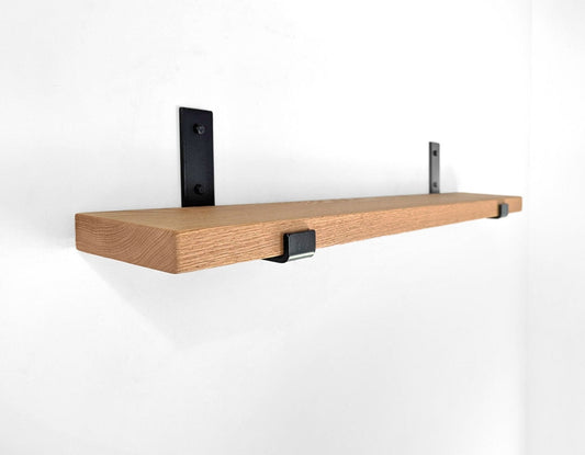 Thick Oak Floating Shelf with Black Steel Brackets