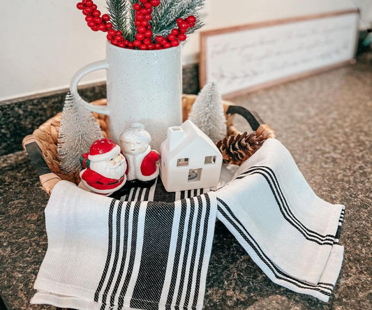 Black Striped Kitchen Towels Set of 4