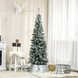 HOMCOM 6' Tall Unlit Snow-Flocked Slim Artificial Christmas Tree with Realistic Branches and 492 Tips