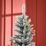 HOMCOM 5' Snow Flocked Artificial Pencil Christmas Tree, Slim Xmas Tree with Realistic Branches and Plastic Base Stand for Indoor Decoration, Green