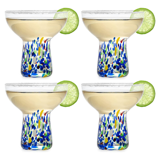 Stemless Margarita Glass – Set of 4 - Luxury Hand Blown Confetti Margaritas