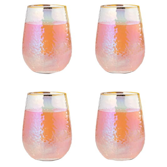 Festive Lustered Iridescent Stemless Wine - Set of 4
