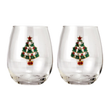 Stemless Christmas Tree Wine Glasses - Set of 2