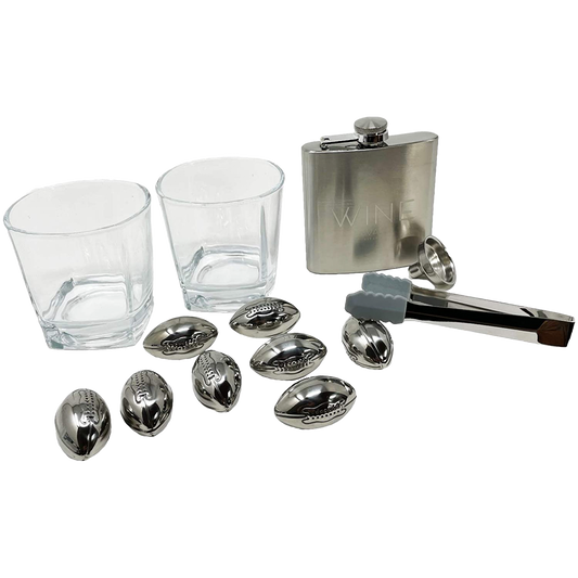Whiskey Glasses And Football Chilling Stones Gift Set