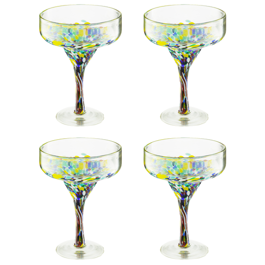Mexican Design Hand Blown Margarita Glass – Set of 4 (Confetti Margarita)
