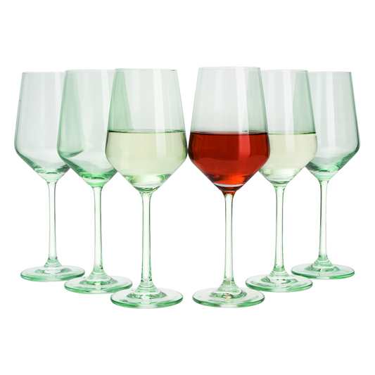 Green Colored Wine Glass Set, 12oz Glasses Set of 6