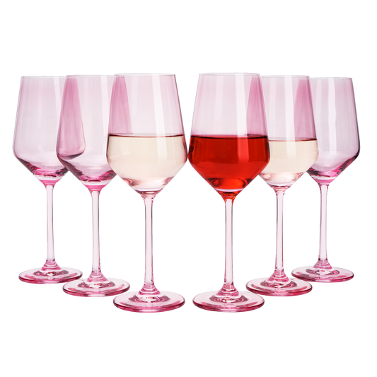 Colored Wine Glass Set,12 oz Glasses Set of 6 (Blush Pink)