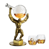 Atlas Bronze World Globe Whiskey Decanter Set - 15" Tall