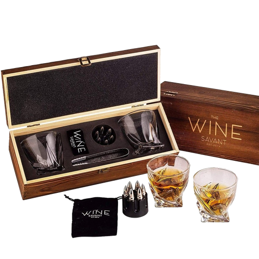 Whiskey Stones Gift Set, 2 Twisted Glasses